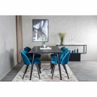Matgrupp, matbord Dipp 180x90cm, svart faner/svart + matstolar Velvet 6 st, blå sammet/svart