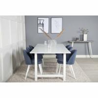 Matgrupp, matbord Count 220x100cm, vit + 6 st matstol Velvet, blå/vit
