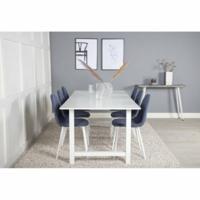 Matgrupp, matbord Count 220x100cm, vit + 6 st matstol Polar, blå/vit