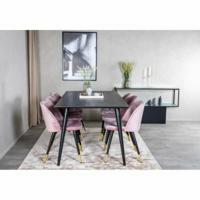 Matgrupp, matbord Dipp 180x90cm, svart faner/svart + matstolar Velvet 6 st, rosa sammet/mässing/svart