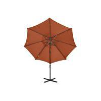 Frihängande parasoll med stång och LED terrakotta 300 cm, Parasoll