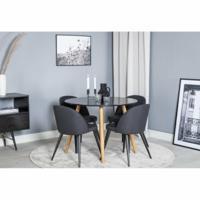 Matgrupp, matbord Plaza Ø100cm, svart/ek-look + 4 st matstol Velvet, svart