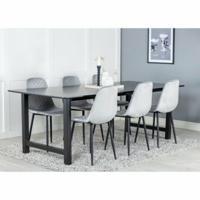 Matgrupp, matbord Count 220x100cm, svart + 6 st matstol Polar Diamond, grå sammet