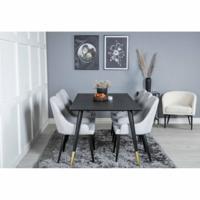 Matgrupp, matbord Dipp 180x90cm, svart/mässing + 6st matstol Plaza, grå/svart