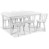 Nomi matgrupp 180 cm bord med 6 st vita Fredrik Pinnstolar med karm
