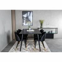 Matgrupp, matbord Dipp 180x90cm, svart faner/svart  + matstolar Velvet 6 st, konstläder/svart