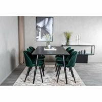 Matgrupp, matbord Dipp 180x90cm, svart faner/svart + matstolar Velvet 6 st, grön sammet/svart