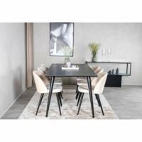 Matgrupp, matbord Dipp 180x90cm, svart faner/svart + matstolar Velvet 6 st, beige sammet/svart