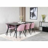 Matgrupp, matbord Dipp 180x90cm, svart faner/svart + matstolar Velvet 6 st, rosa sammet/svart