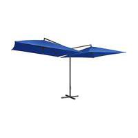 Dubbelt parasoll med stålstång 250x250 cm azurblå, Parasoll
